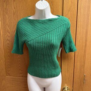 NWT Maeve  Anthropologie Green Ribbed Knit Sweater Tee - Small - New